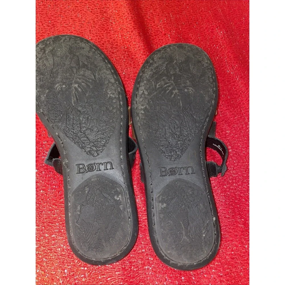Born Cetina Sandals Womens Size 7 Shoes Black Brown Leather Slip On Thong Toe